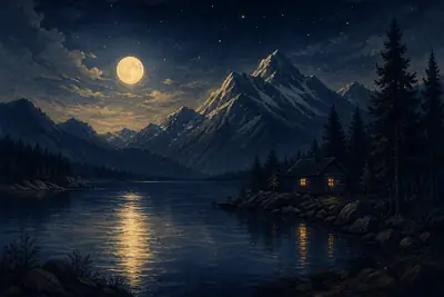 Postcard: moonlight across a still lake